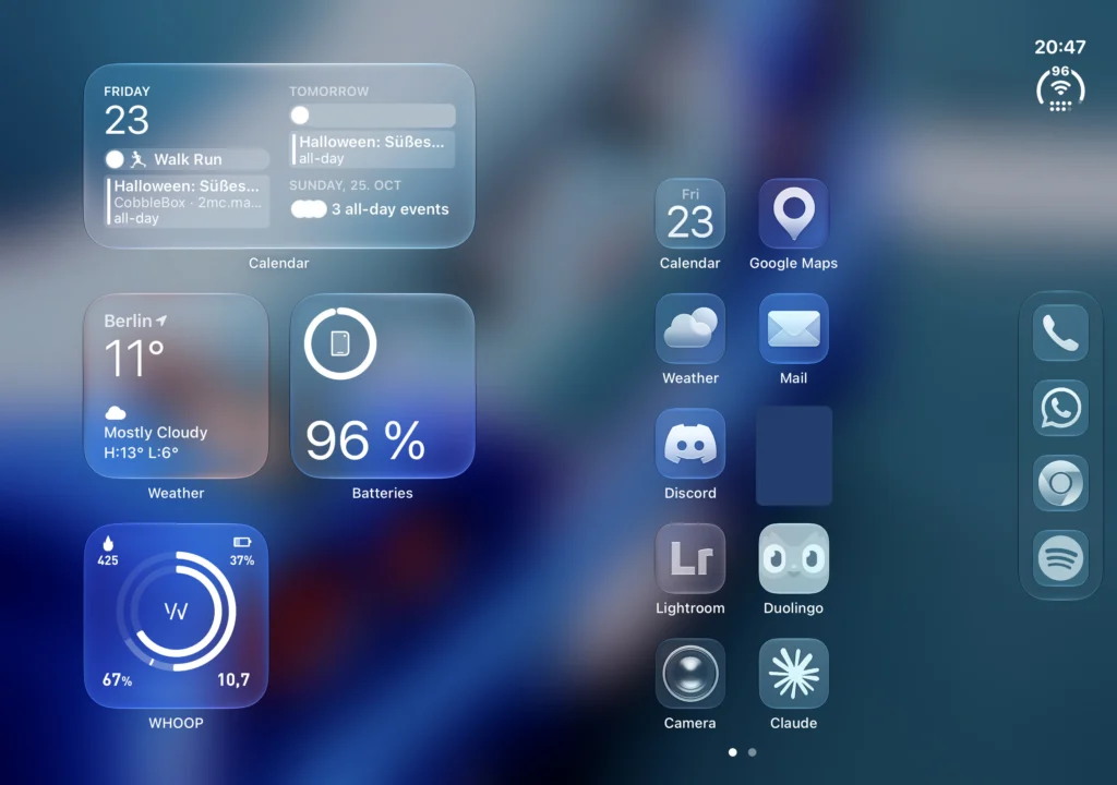 Aufgeklapptes iPhone Duo: Widgets links, Apps rechts