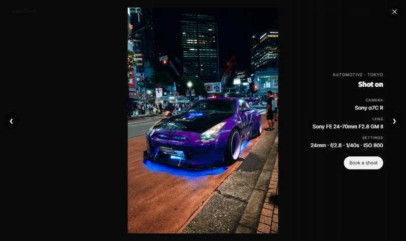 Lightbox auf lionstark.com mit Shot-on-Panel: Sony Alpha 7C R, <a href=