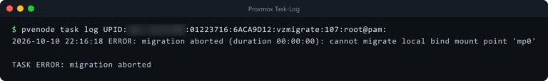 Proxmox Task-Log: cannot migrate local bind mount point mp0