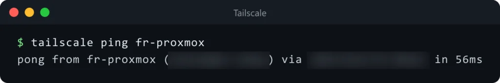 tailscale ping mit direkter Verbindung zwischen Berlin und Frankreich