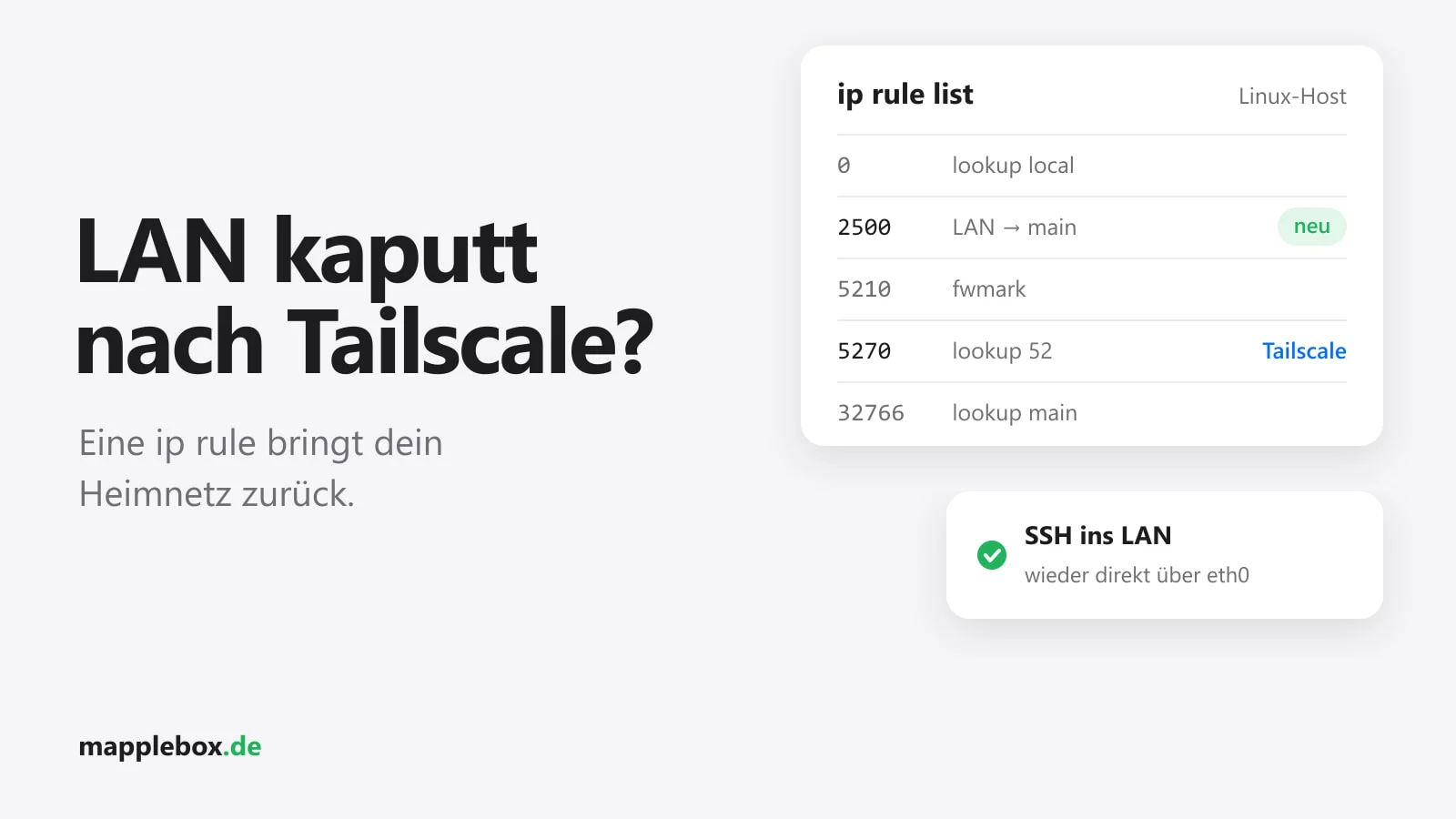Tailscale –accept-routes macht dein LAN kaputt? So fixt du es mit einer ip rule | MappleBox